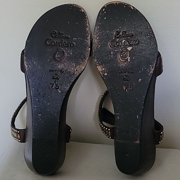 Calleen Cordero Brown Studded Leather Low Wedge Sandals. Size 7.5 - Picture 7 of 7